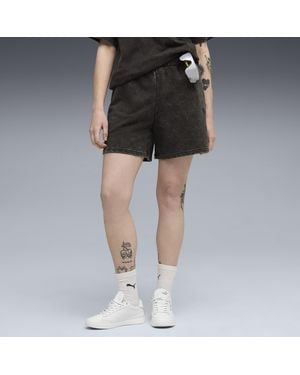 PUMA Short Délavé 13 Cm À Taille Haute Essentials - Noir