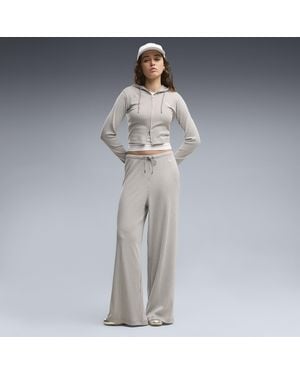 PUMA Pantalones Holgados Essentials Wide Leg Para Mujer, Accesoiros - Gris