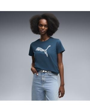 PUMA Graphics Lace Cat T-Shirt Damen, Kleidung - Blau