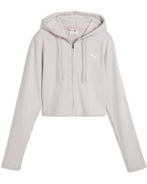 PUMA Essentials Ribbed Full-Zip Slim Hoodie - White