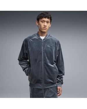 PUMA Chaqueta De Chándal Aterciopelada Essentials Elevated De Corte Holgado Para Hombre, Ropa, Azul
