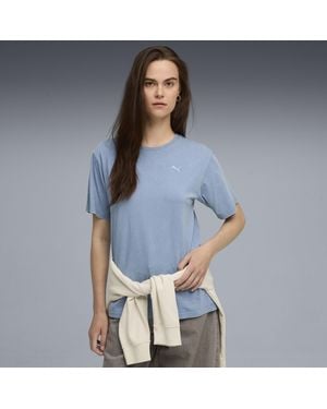 PUMA Essentials Elevated Relaxed Wash T-Shirt Damen - Blau