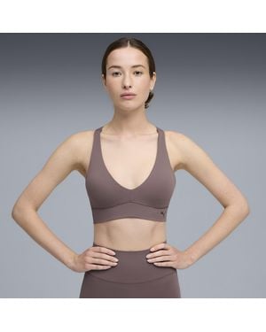 PUMA Shapeluxe Plunge Moisture Wicking, Low Impact Sports Bra - Gray