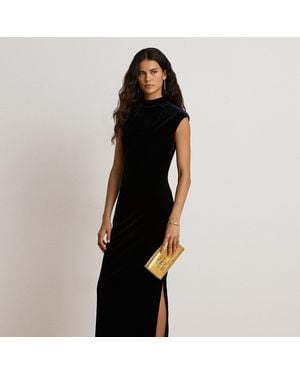 Ralph Lauren Stretch Velvet Mockneck Gown - Black
