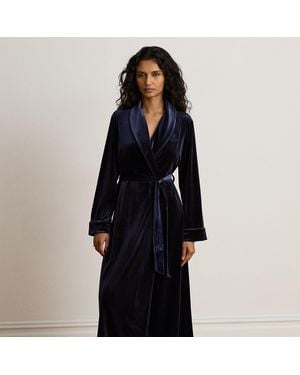 Ralph Lauren Bata Larga De Terciopelo Con Cuello Chal - Azul