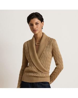 Ralph Lauren Cable Cotton-Blend Shawl-Collar Jumper - Brown