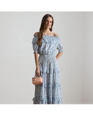 Ralph Lauren Floral Voile Off-The-Shoulder Dress - Blue