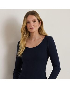 Ralph Lauren Long-Sleeved Scoopneck Rib-Knit Tee - Blue