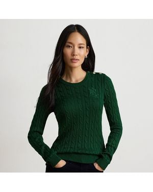 Ralph Lauren Button-Trim Cable-Knit Sweater - Green