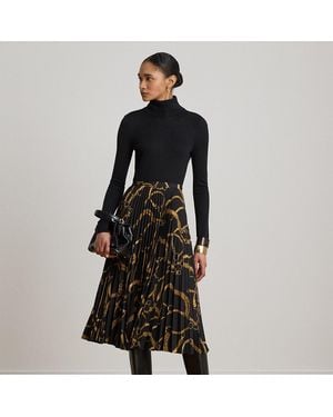 Ralph Lauren Falda Plisada De Crepé Estampada - Negro