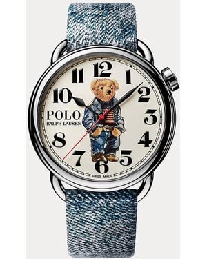 Polo Ralph Lauren Montre Denim Flag Bear 42Mm En Acier Cadran Blanc - Métallisé