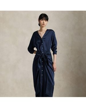 Polo Ralph Lauren Satin Tie-Front Wrap Shirtdress - Blue