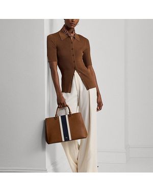 Ralph Lauren Striped Leather Large Hanna Satchel - Brown