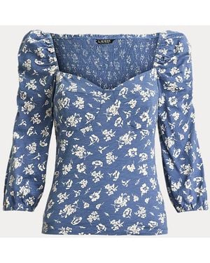 Ralph Lauren Geblümtes Jersey-Oberteil Mit Puffärmeln - Blau