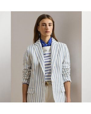 Ralph Lauren Ralph Lauren Striped Linen-Blend Blazer - Grey