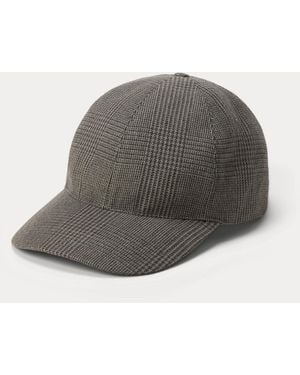 Ralph Lauren Glen Plaid Wool-Silk-Cashmere Ball Cap - Gray