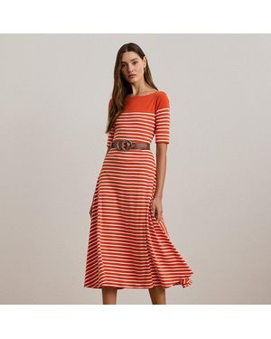 Ralph Lauren Striped Cotton Midi Dress - Orange