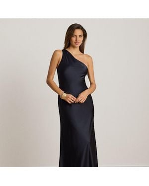 Ralph Lauren Satin Charmeuse One-Shoulder Gown - Blue