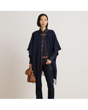 Ralph Lauren Buckle-Trim Herringbone Ruana - Blue