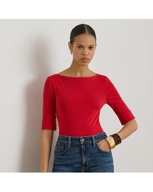 Ralph Lauren Stretch Cotton Boatneck T-Shirt - Red