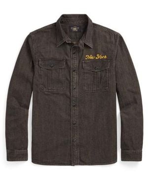 RRL Embroidered Denim Workshirt - Grey