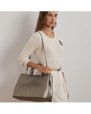 Ralph Lauren Crosshatch Leather Large Hanna Satchel - Natural