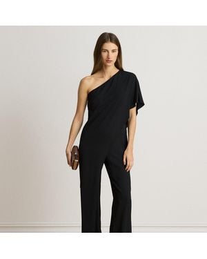 Ralph Lauren Cape Georgette One-Shoulder Jumpsuit - Black