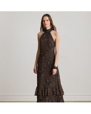 Ralph Lauren Paisley Georgette Tiered Mockneck Gown - Multicolor