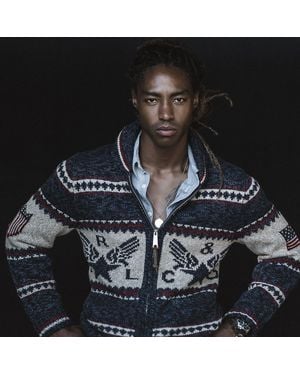 RRL Airplane-Graphic Full-Zip Cardigan - Black