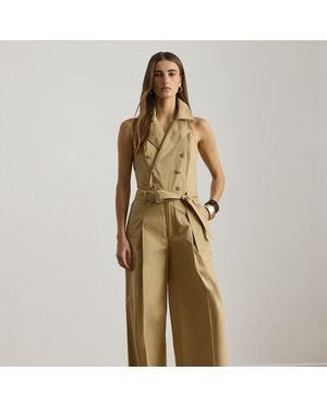 Ralph Lauren Belted Cotton Twill Sleeveless Jumpsuit - Metallic