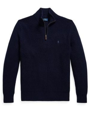Polo Ralph Lauren Taglie Plus - Maglia in lana e cotone a nido d'ape - Blu