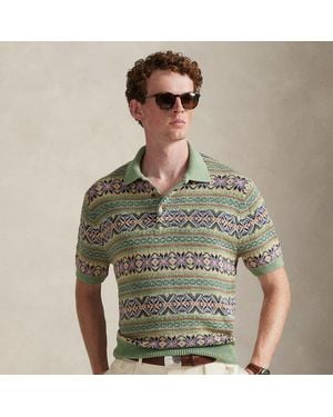 Ralph Lauren Linen-Cotton Polo-Collar Sweater - Green