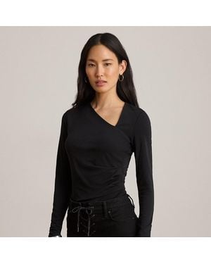 Ralph Lauren Jersey Asymmetrical Long-Sleeve Top - Black