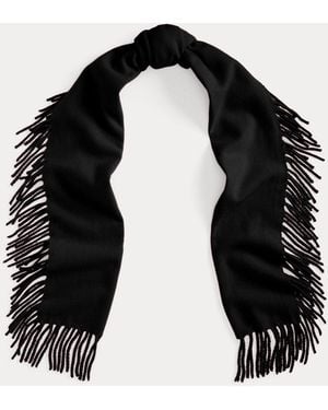Ralph Lauren Wool Fringe Wrap Scarf - Black