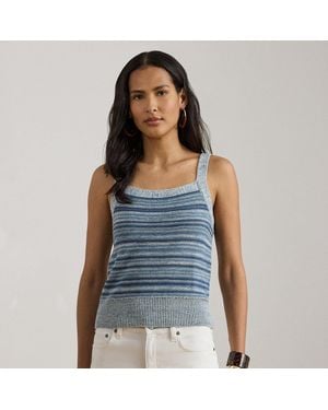 Ralph Lauren Ralph Lauren Striped Linen-Cotton Sweater Tank Top - Blue