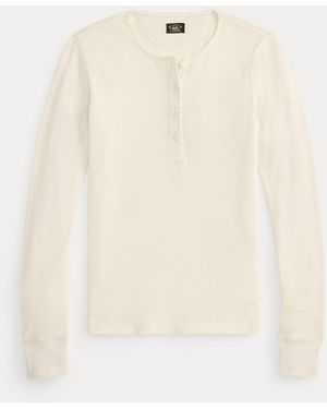Ralph Lauren Stretch Waffle-Knit Henley Shirt - White