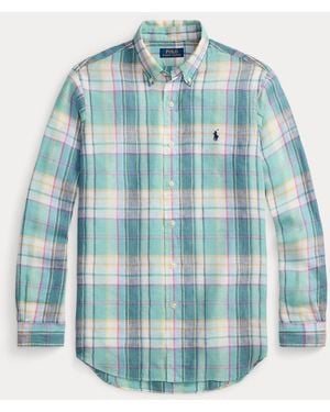 Polo Ralph Lauren Custom Fit Plaid Linen Shirt - Blue