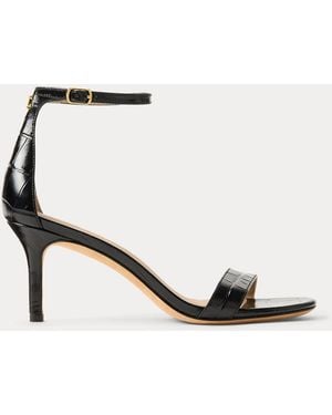 Ralph Lauren Allie Mid-Heel Crocodile-Embossed Sandal - Black