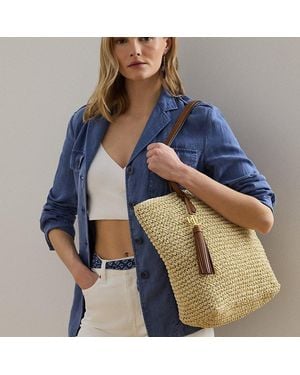 Ralph Lauren Straw Medium Whitney Tote - Natural