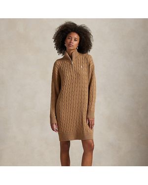 Polo Ralph Lauren Cable-Knit Cotton Half-Zip Jumper Dress - Brown