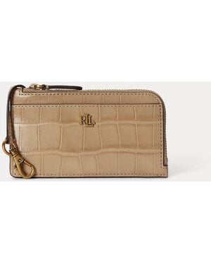 Ralph Lauren Croc-Embossed Leather L-Zip Card Case - Natural