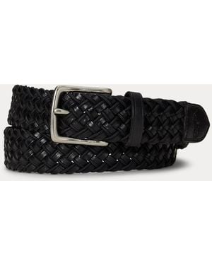 Ralph Lauren Leather & Braided Cord Woven Belt - Black