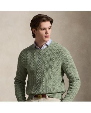 Polo Ralph Lauren Aran-Knit Cotton-Linen Jumper - Green