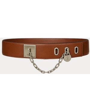Ralph Lauren Leren Riem Met Ketting Met Hangslot - Bruin