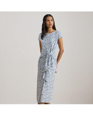 Ralph Lauren Floral Jersey Tie-Front Tee Dress - Blue