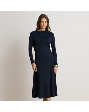 Ralph Lauren Asymmetrische Stretchjersey Midi-Jurk - Blauw