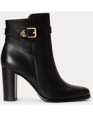Ralph Lauren Brooke Ii Calfskin Bootie Heel - Black