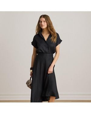 Ralph Lauren Linen A-Line Midi Skirt - Black