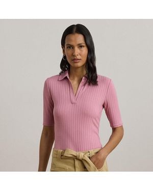 Ralph Lauren Polo a coste con maniche al gomito - Rosa