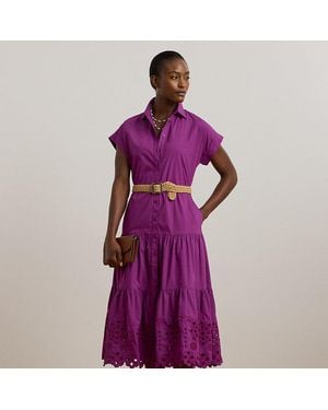 Ralph Lauren Gestuftes Hemdkleid Mit Lochstickerei - Lila